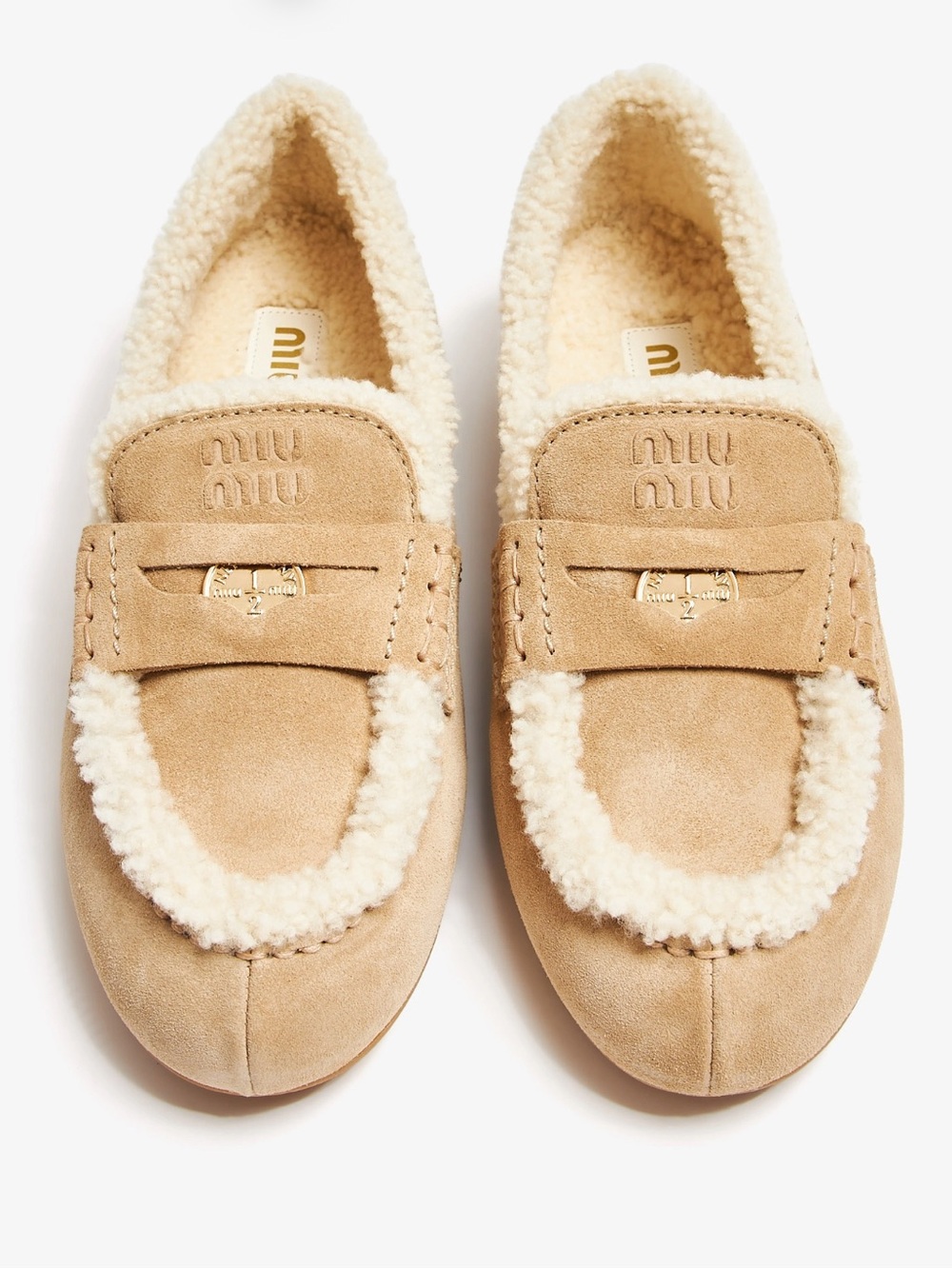 100% Authentic Miu Miu Suede Shearling Penny Loafers